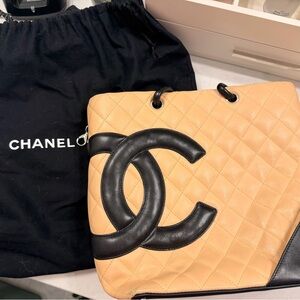 CHANEL Quilted Tan and Black Tote